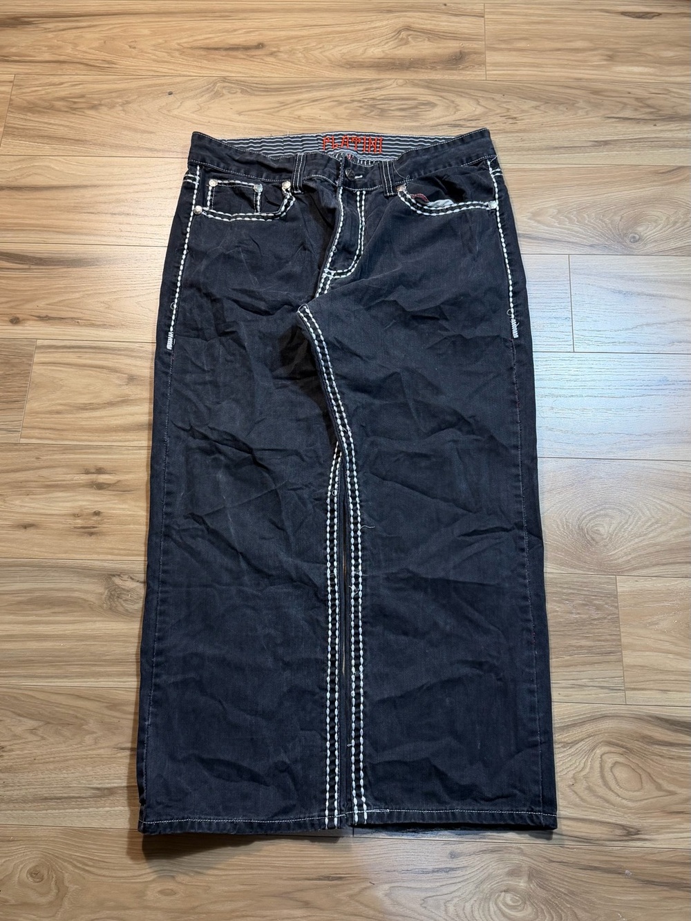 Y2K Platini Black Denim with White Contrast Stitching